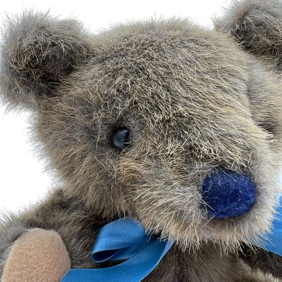 Dakin Vintage Brown Teddy Bear 1988 Plush Stuffed Animal Jointed Blue Bow Clean - Picture 2 of 13